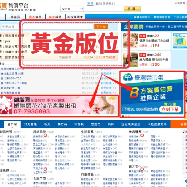 黃頁黃金版位_SEO優化_網路行銷168